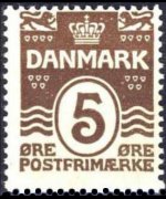 Danimarca 1905 - serie Cifra e onde: 5 ø