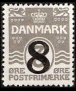 Danimarca 1905 - serie Cifra e onde: 8 ø su 3 ø