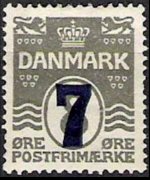 Danimarca 1905 - serie Cifra e onde: 7 ø su 8 ø