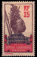 Gabon 1924 - serie Motivi coloniali - soprastampati: 15 c