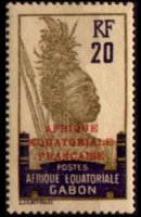 Gabon 1924 - serie Motivi coloniali - soprastampati: 20 c