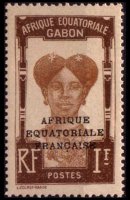 Gabon 1924 - serie Motivi coloniali - soprastampati: 1 fr