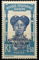 Gabon 1924 - serie Motivi coloniali - soprastampati: 1,50 fr
