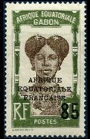 Gabon 1924 - serie Motivi coloniali - soprastampati: 85 c su 1 fr