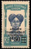 Gabon 1924 - serie Motivi coloniali - soprastampati: 1,50 fr su 1 fr