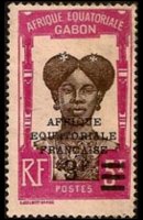 Gabon 1924 - serie Motivi coloniali - soprastampati: 3 fr su 5 fr
