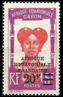 Gabon 1924 - serie Motivi coloniali - soprastampati: 20 fr su 5 fr