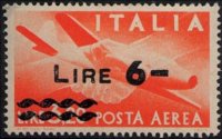 Italia 1945 - serie Democratica - filigrana ruota alata: 6 L su 3,20 L