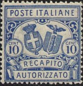 Italia 1928 - serie Stemmi Sabaudo e fascista - dent. 14: 10 c