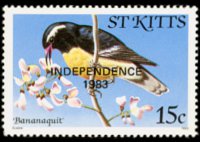 Saint Kitts 1983 - serie Uccelli - soprastampati: 15 c