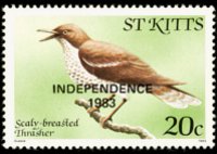 Saint Kitts 1983 - serie Uccelli - soprastampati: 20 c