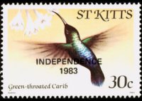 Saint Kitts 1983 - serie Uccelli - soprastampati: 30 c
