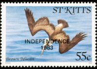 Saint Kitts 1983 - serie Uccelli - soprastampati: 55 c
