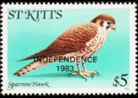 Saint Kitts 1983 - serie Uccelli - soprastampati: 5 $