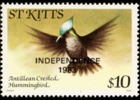 Saint Kitts 1983 - serie Uccelli - soprastampati: 10 $