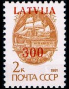 Lettonia 1991 - serie Francobolli russi soprastampati: 300 k su 2 k