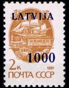 Lettonia 1991 - serie Francobolli russi soprastampati: 1000 k su 2 k