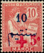 Marocco 1914 - serie Allegorie - soprastampati pro Croce Rossa: 10 c + 5 c su 10 c