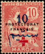 Marocco 1914 - serie Allegorie - soprastampati pro Croce Rossa: 10 c + 5 c su 10 c