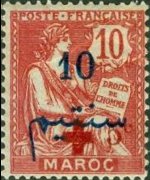 Marocco 1914 - serie Allegorie - soprastampati pro Croce Rossa: 10 c + 5 c su 10 c