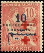 Marocco 1914 - serie Allegorie - soprastampati pro Croce Rossa: 10 c + 5 c su 10 c