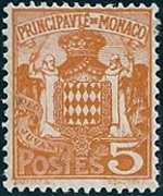 Monaco 1924 - serie Stemma della famiglia Grimaldi: 5 c