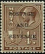 Malta 1928 - serie Re Giorgio V e soggetti vari - soprastampati: ¼ p