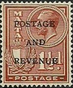 Malta 1928 - serie Re Giorgio V e soggetti vari - soprastampati: 1½ p