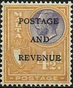 Malta 1928 - serie Re Giorgio V e soggetti vari - soprastampati: 4½ p