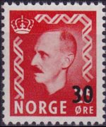 Norvegia 1950 - serie Re Haakon VII: 30 ø su 25 ø