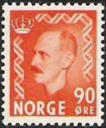 Norvegia 1950 - serie Re Haakon VII: 90 ø
