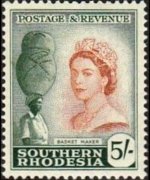 Rhodesia del sud 1953 - serie Regina Elisabetta II e soggetti vari: 5 sh