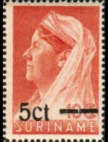 Suriname 1936 - serie Regina Guglielmina: 5 c su 10 c