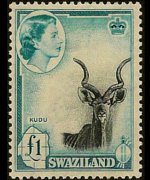 Swaziland 1956 - serie Regina Elisabetta II e soggetti vari: 1 £