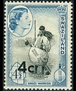 Swaziland 1961 - serie Regina Elisabetta II e soggetti vari - soprastampati: 4 c su 4½ p