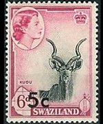 Swaziland 1961 - serie Regina Elisabetta II e soggetti vari - soprastampati: 5 c su 6 p
