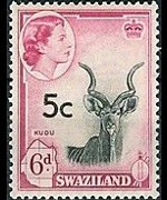 Swaziland 1961 - serie Regina Elisabetta II e soggetti vari - soprastampati: 5 c su 6 p