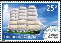 Tristan da Cunha 2015 - set Early mail ships : 25 p