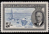 Turks e Caicos 1950 - serie Re Giorgio VI e soggetti vari: 5 sh