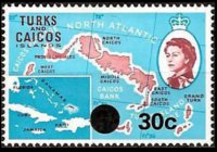 Turks e Caicos 1969 - serie Regina Elisabetta II e soggetti vari - soprastampati: 30 c