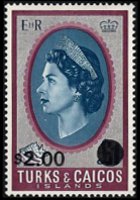 Turks e Caicos 1969 - serie Regina Elisabetta II e soggetti vari - soprastampati: 2 $